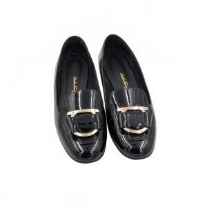Salvatore Ferragamo Black Patent Gancini Loafers 7.5 B